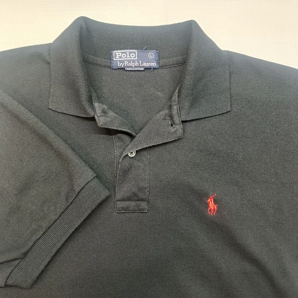 Polo Ralph Lauren Men's L Black Classic Fit Polo Red Pony Embroidered Shirt